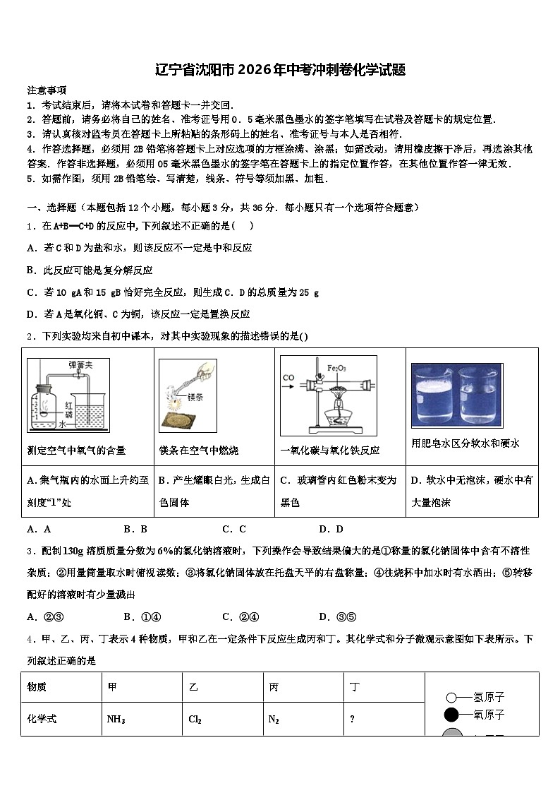 辽宁省沈阳市2026年中考冲刺卷化学试题（含答案解析）第1页