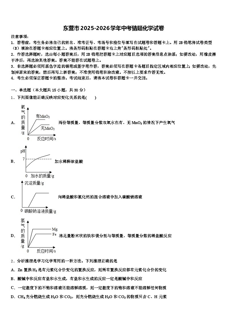 东营市2025-2026学年中考猜题化学试卷（含答案解析）第1页