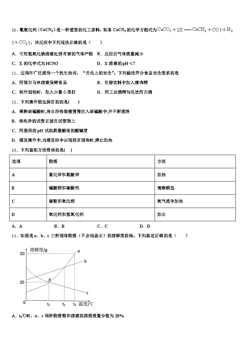 2026年广东省汕尾市中考五模化学试题（含答案解析）第3页