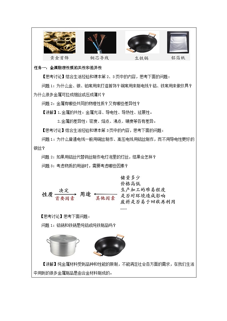 6.1 金属的物理性质-教学设计—2025—2026学年九年级下册《化学》科学出版社第2页
