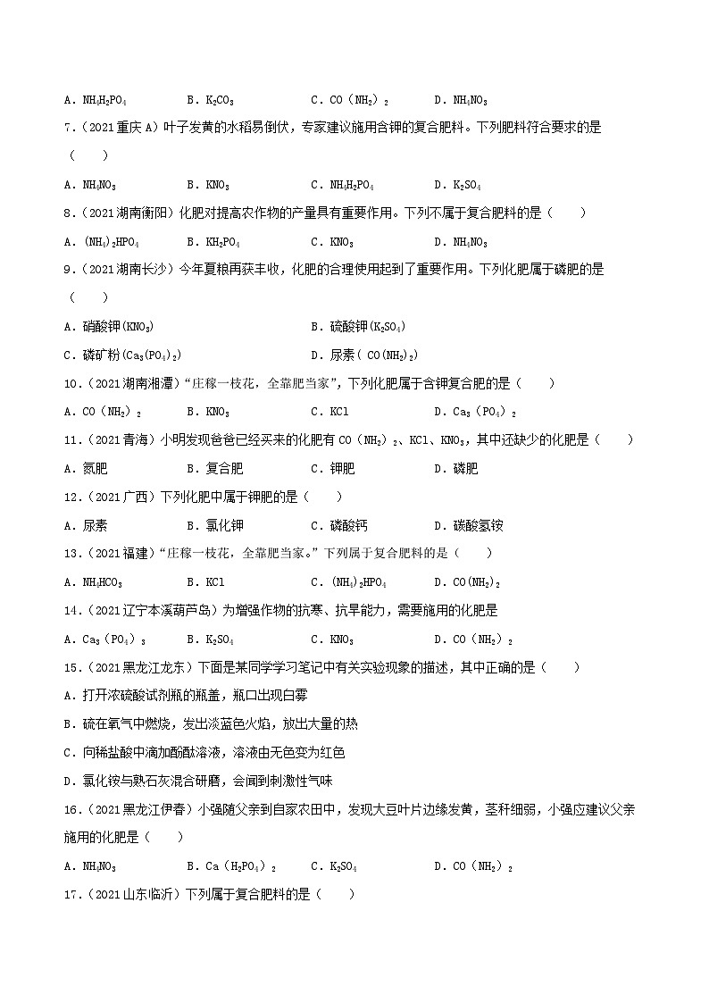 中考化学一轮复习考点提升练习专题22化学肥料（原卷版）第2页