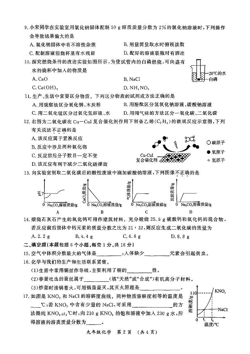 河南省开封市2025年九年级中考一模化学试卷含答案第2页
