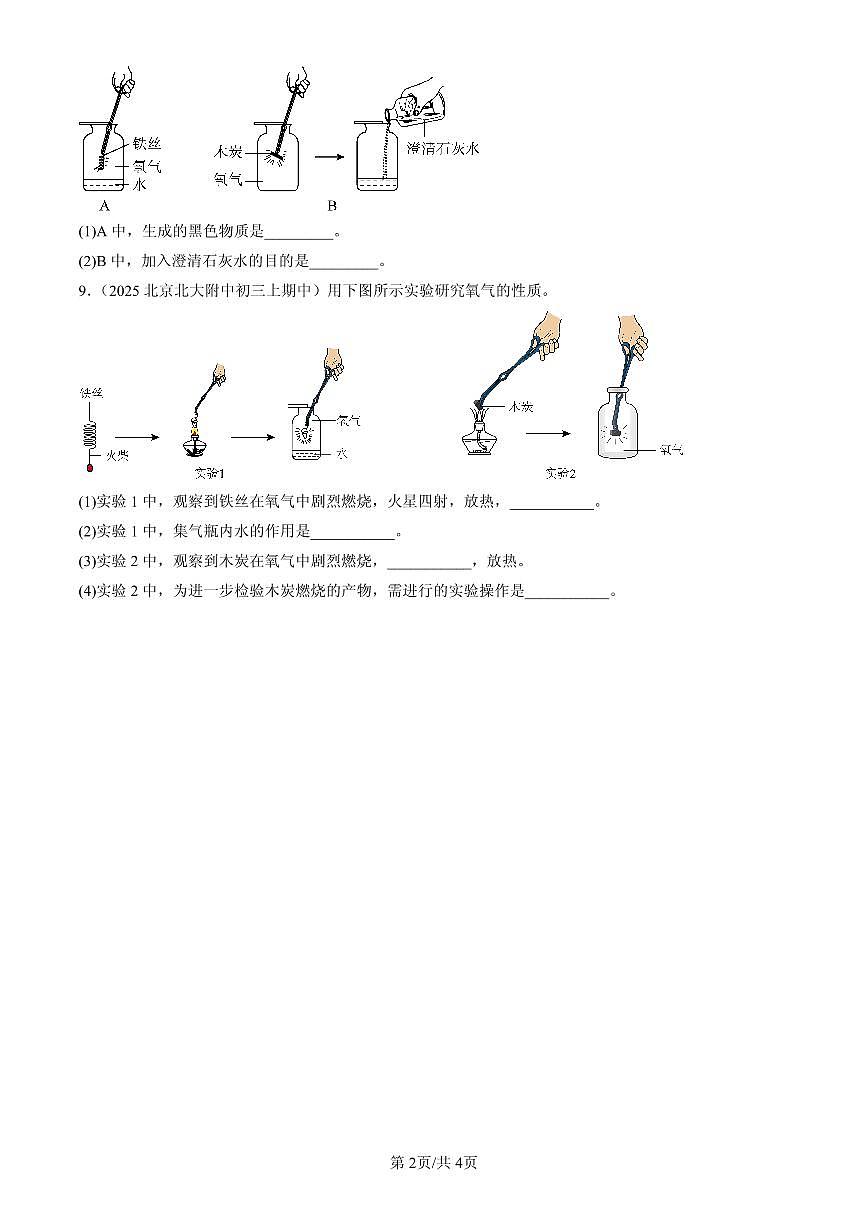 2025北京重点校初三（上）期中化学汇编：氧气练习第2页