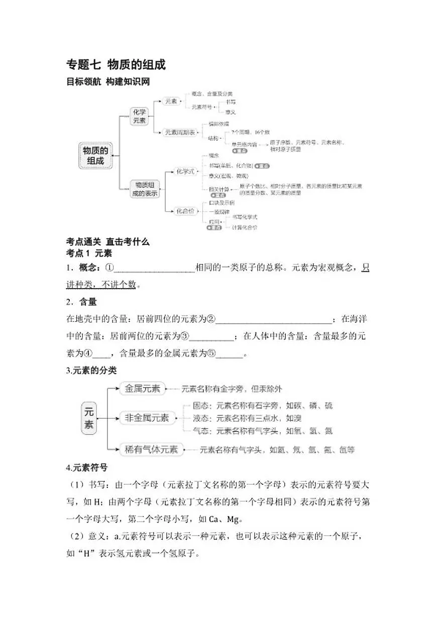 专题七 物质的组成 2026年中考化学一轮复习（含答案）第1页