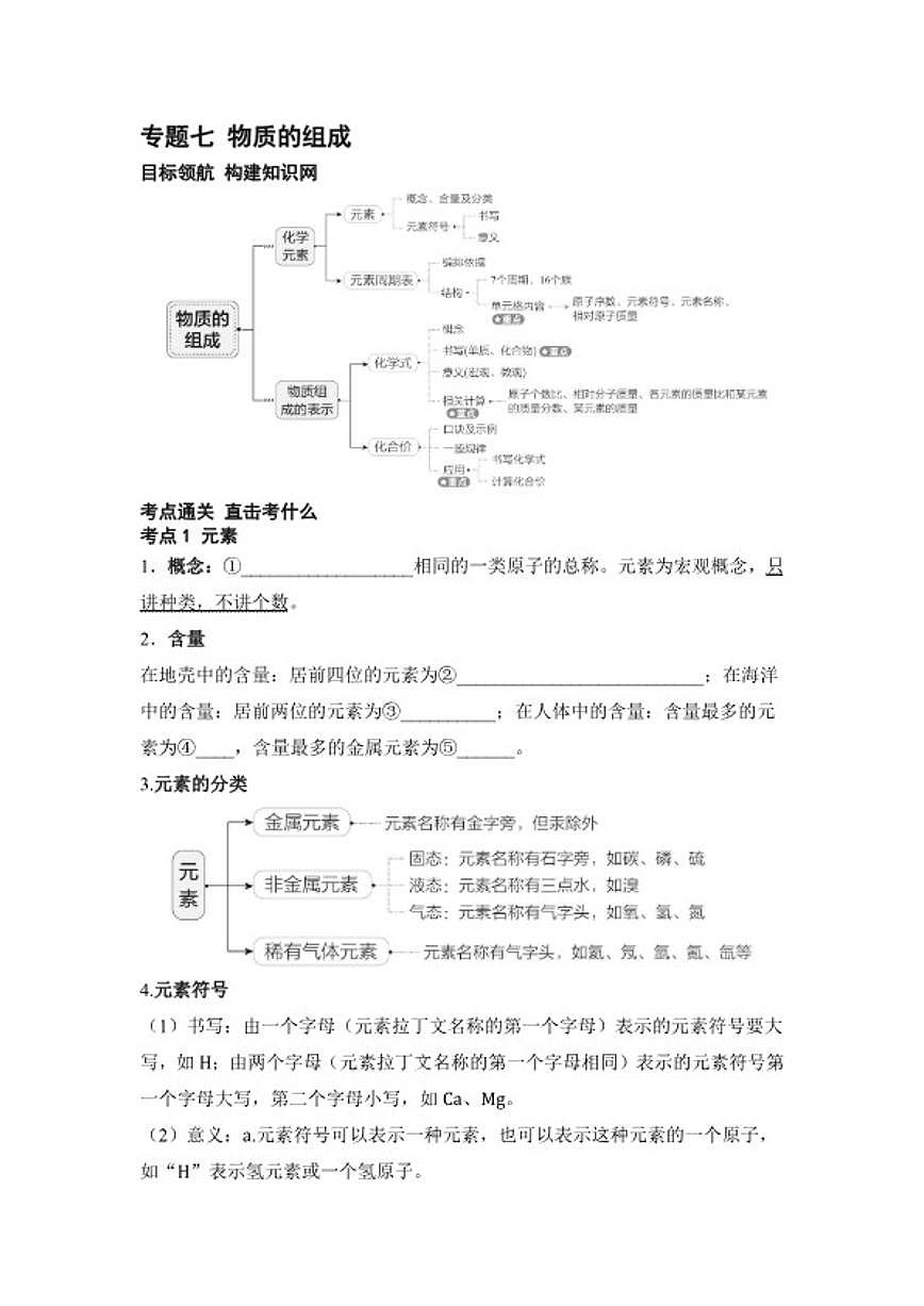 专题七 物质的组成  2026年中考化学一轮复习（含答案）第1页