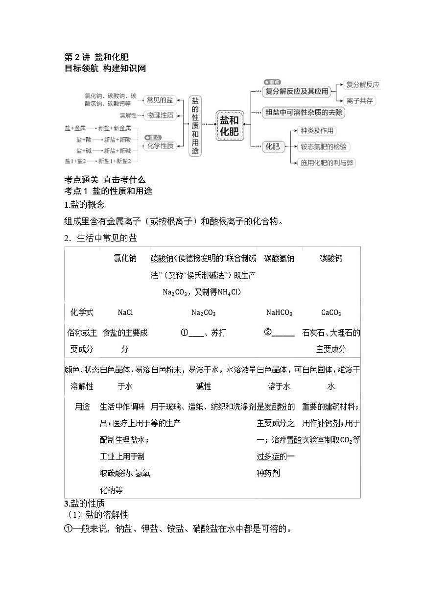 专题六 常见的酸、碱、盐 第2讲 盐和化肥  2026年中考化学一轮复习（含答案）第1页