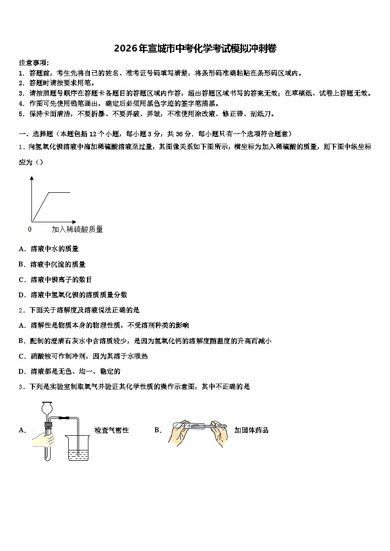2026年宣城市中考化学考试模拟冲刺卷（含答案解析）第1页