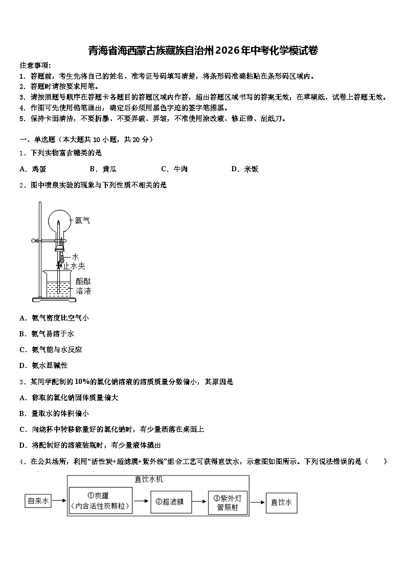 青海省海西蒙古族藏族自治州2026年中考化学模试卷（含答案解析）第1页