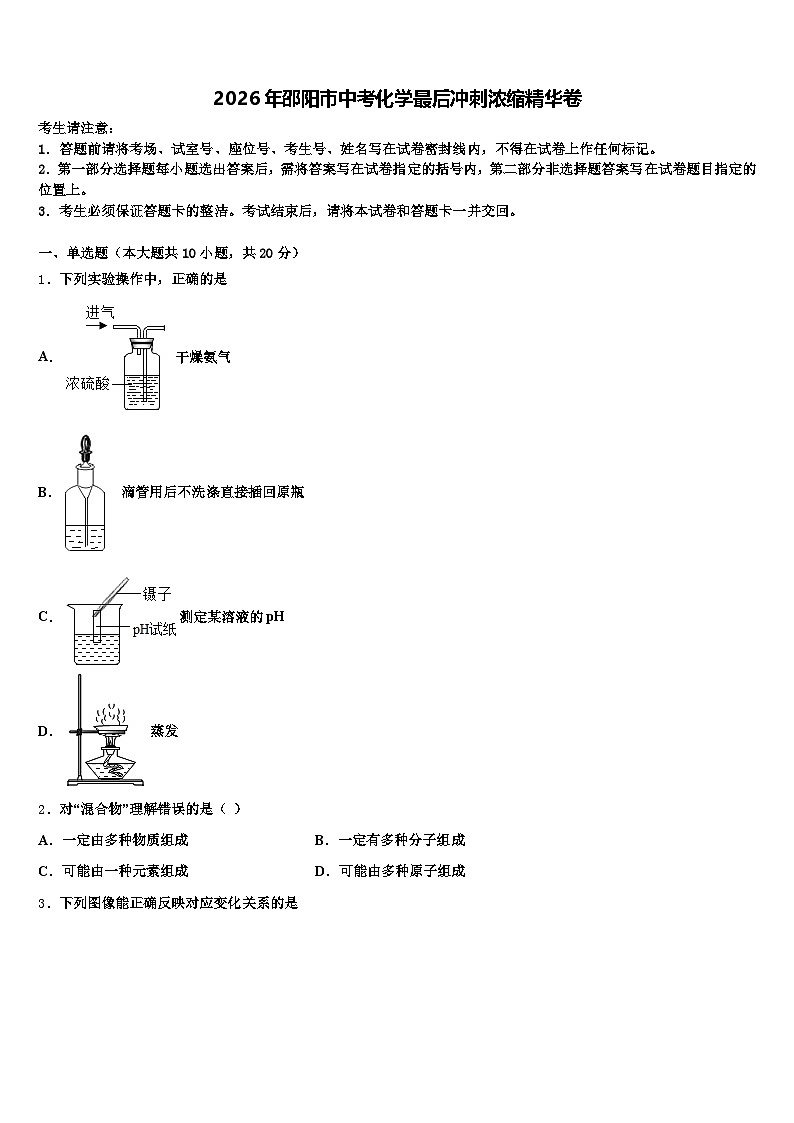 2026年邵阳市中考化学最后冲刺浓缩精华卷（含答案解析）第1页