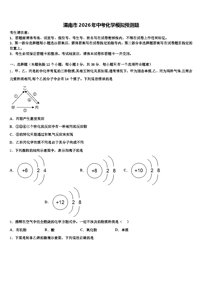 渭南市2026年中考化学模拟预测题（含答案解析）第1页