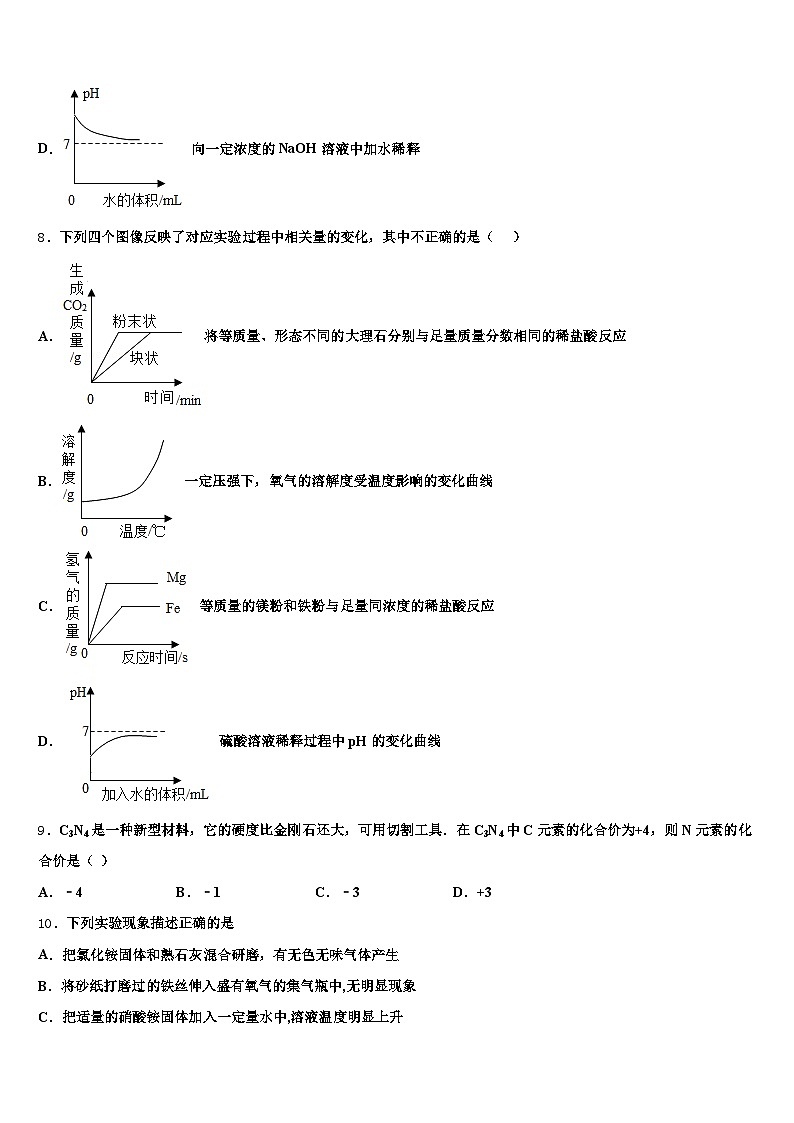 蚌埠市2025-2026学年中考适应性考试化学试题（含答案解析）第3页