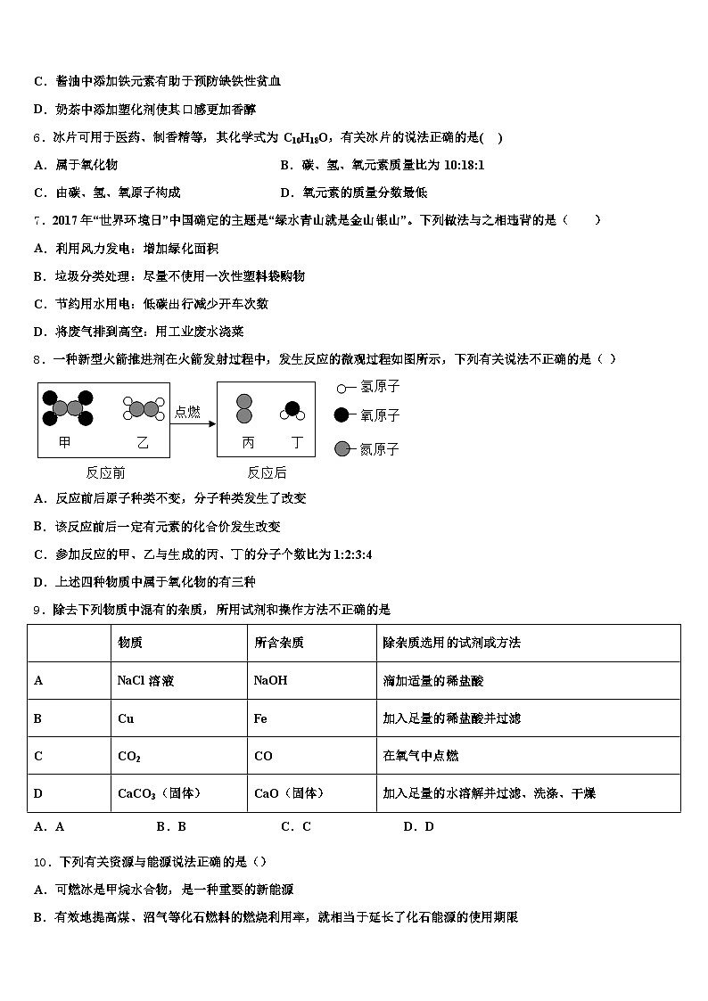 湖北省咸宁市2025-2026学年中考四模化学试题（含答案解析）第2页