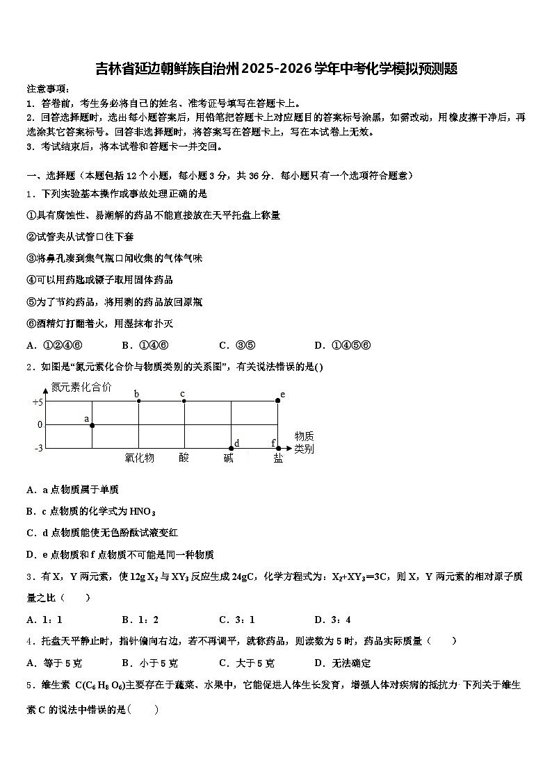 吉林省延边朝鲜族自治州2025-2026学年中考化学模拟预测题（含答案解析）第1页