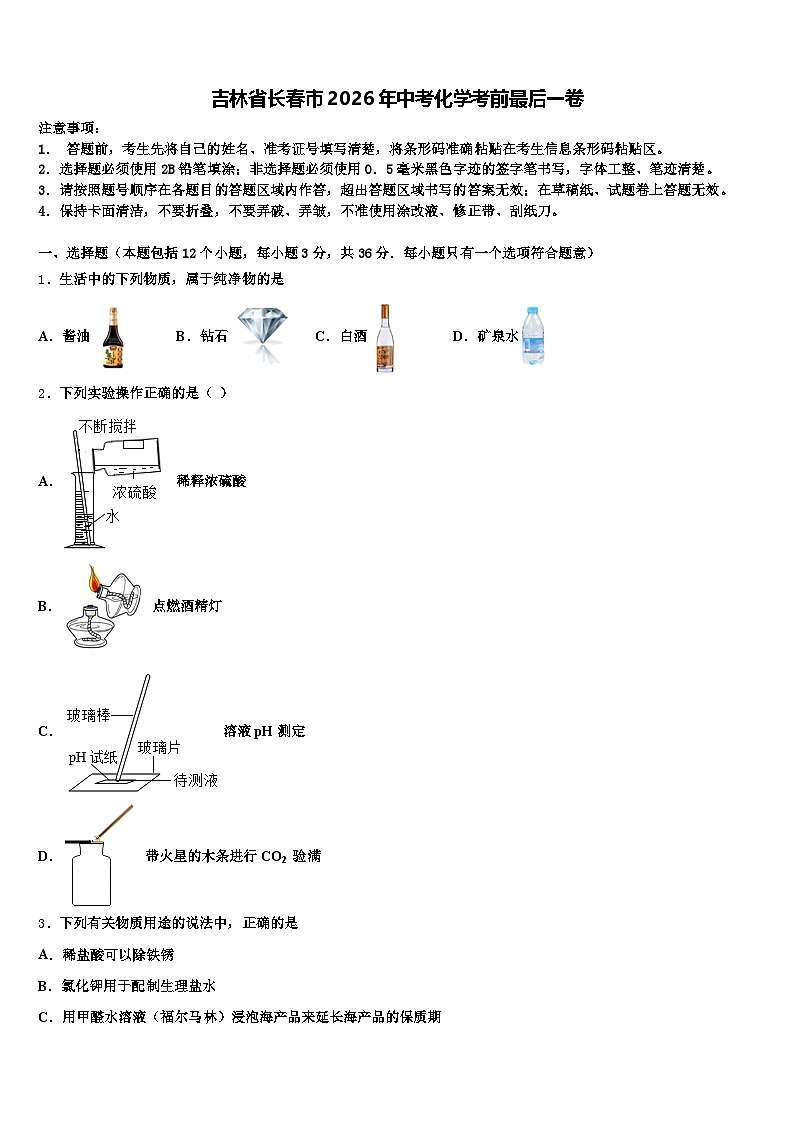吉林省长春市2026年中考化学考前最后一卷（含答案解析）第1页
