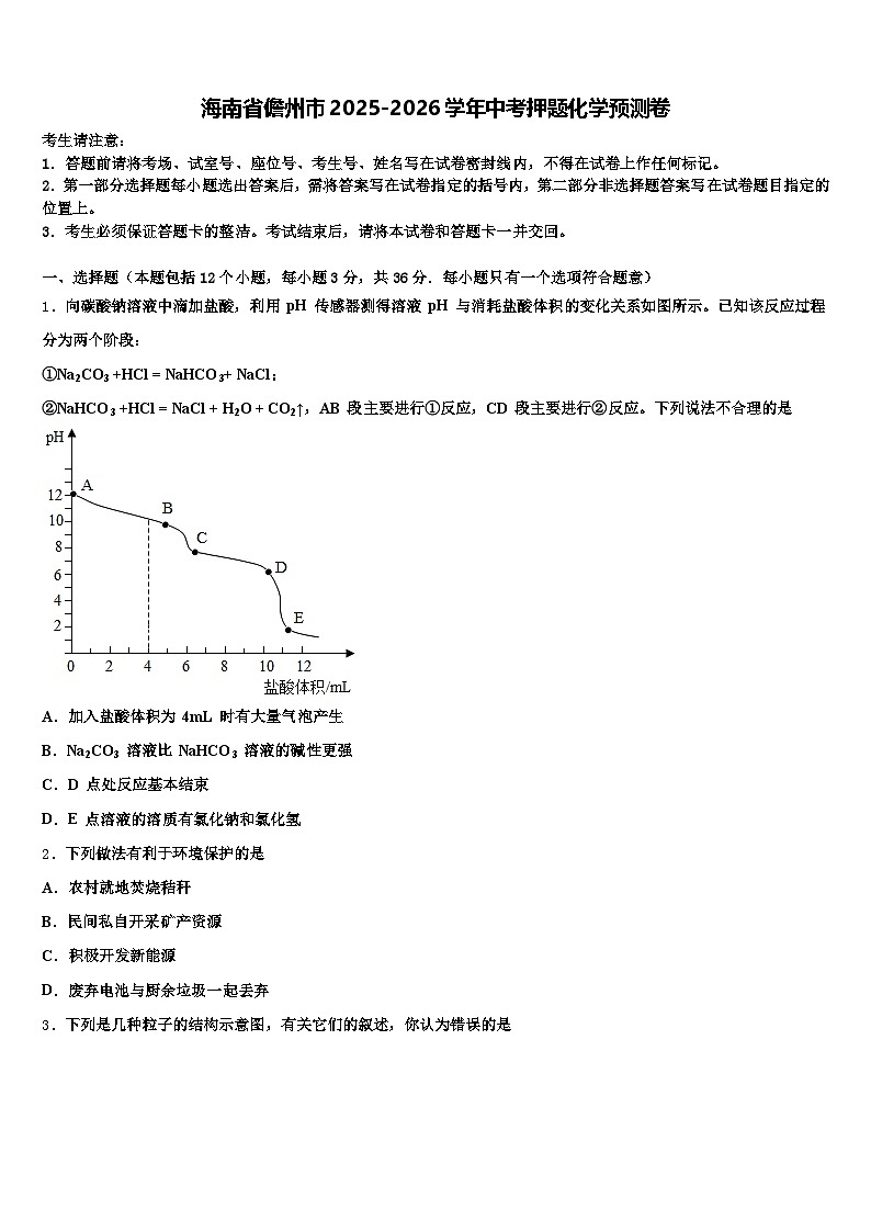海南省儋州市2025-2026学年中考押题化学预测卷（含答案解析）第1页