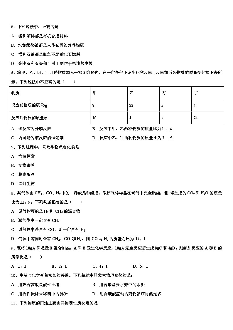 通化市2025-2026学年中考猜题化学试卷（含答案解析）第2页