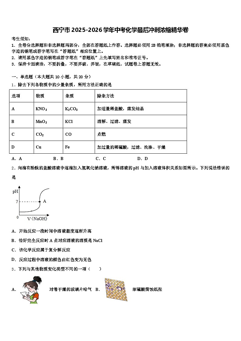 西宁市2025-2026学年中考化学最后冲刺浓缩精华卷（含答案解析）第1页