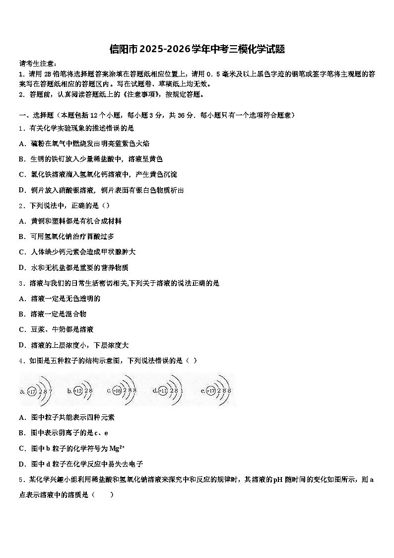 信阳市2025-2026学年中考三模化学试题（含答案解析）第1页