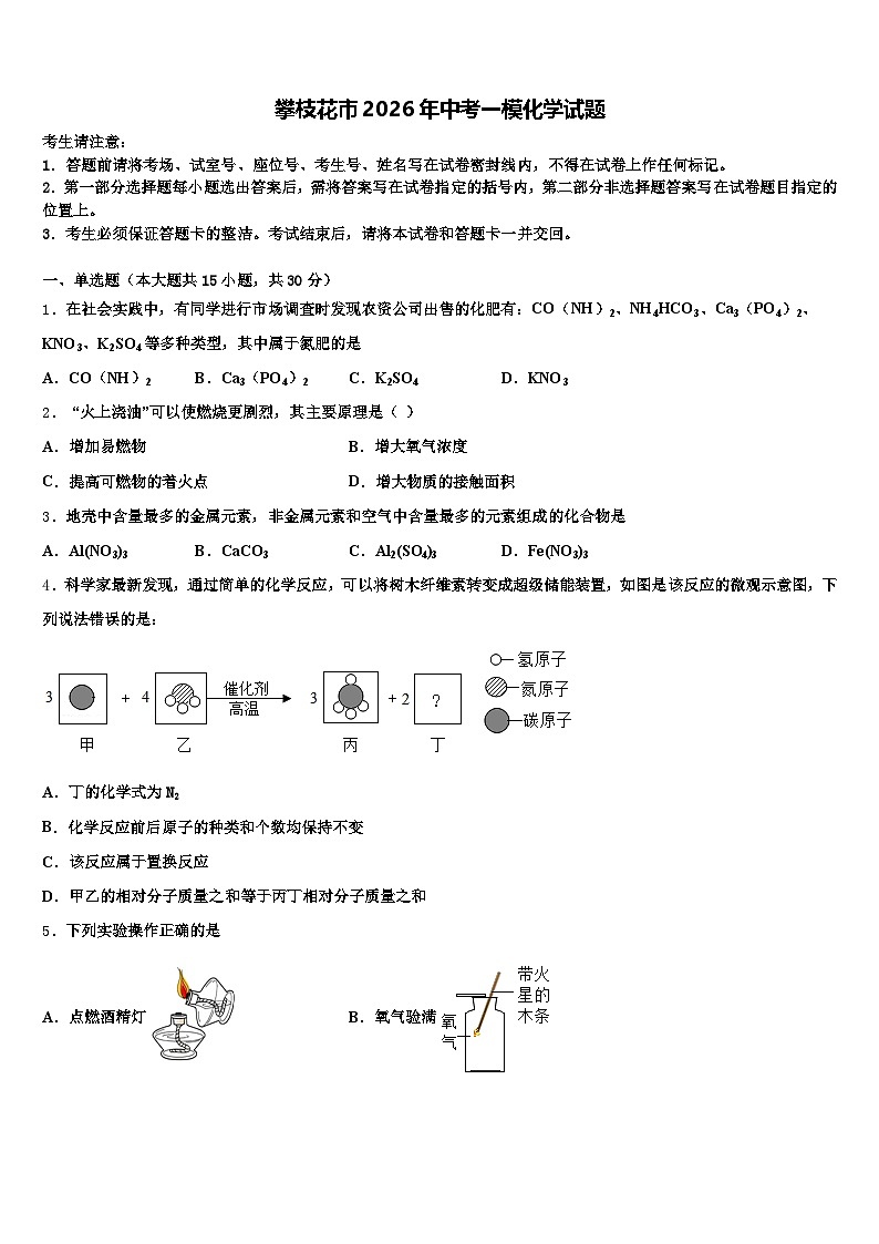 攀枝花市2026年中考一模化学试题（含答案解析）第1页