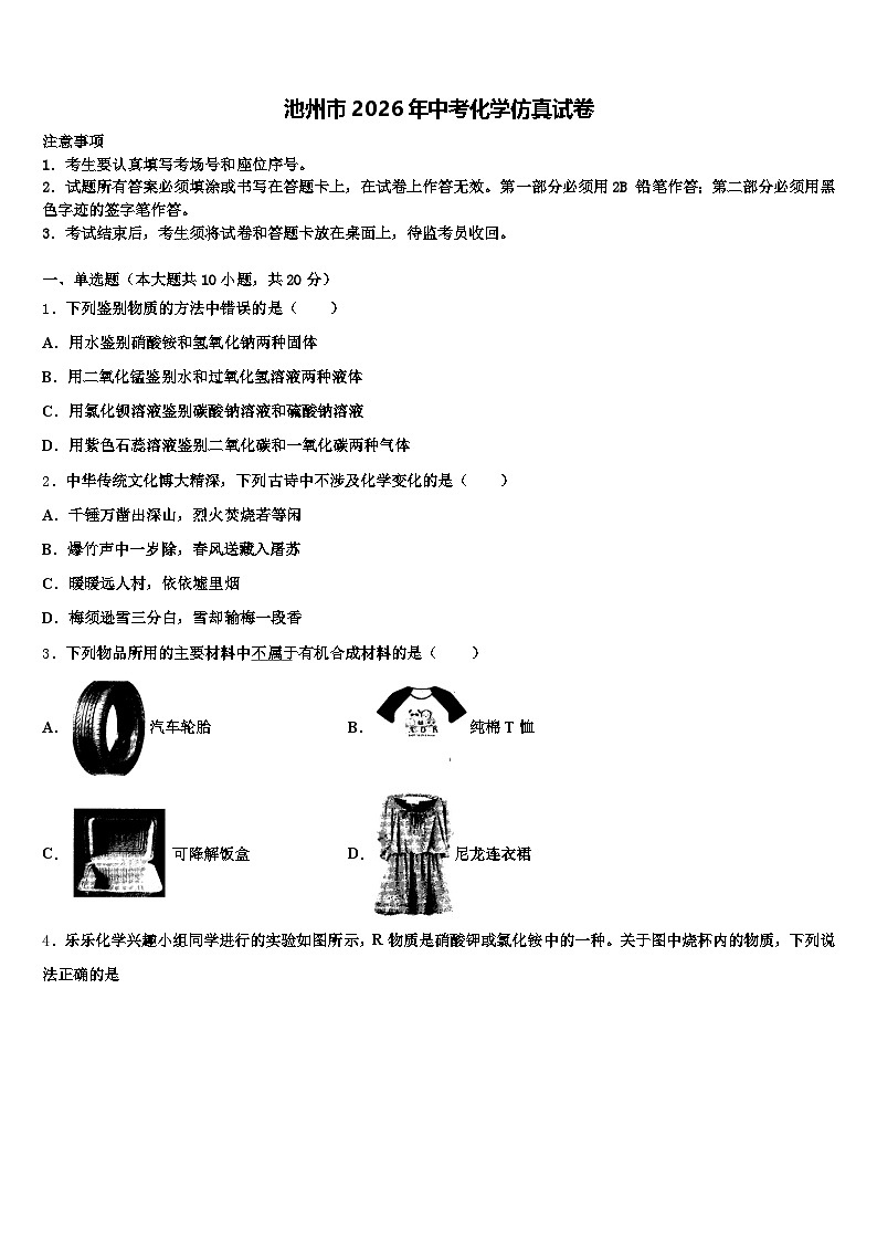 池州市2026年中考化学仿真试卷（含答案解析）第1页