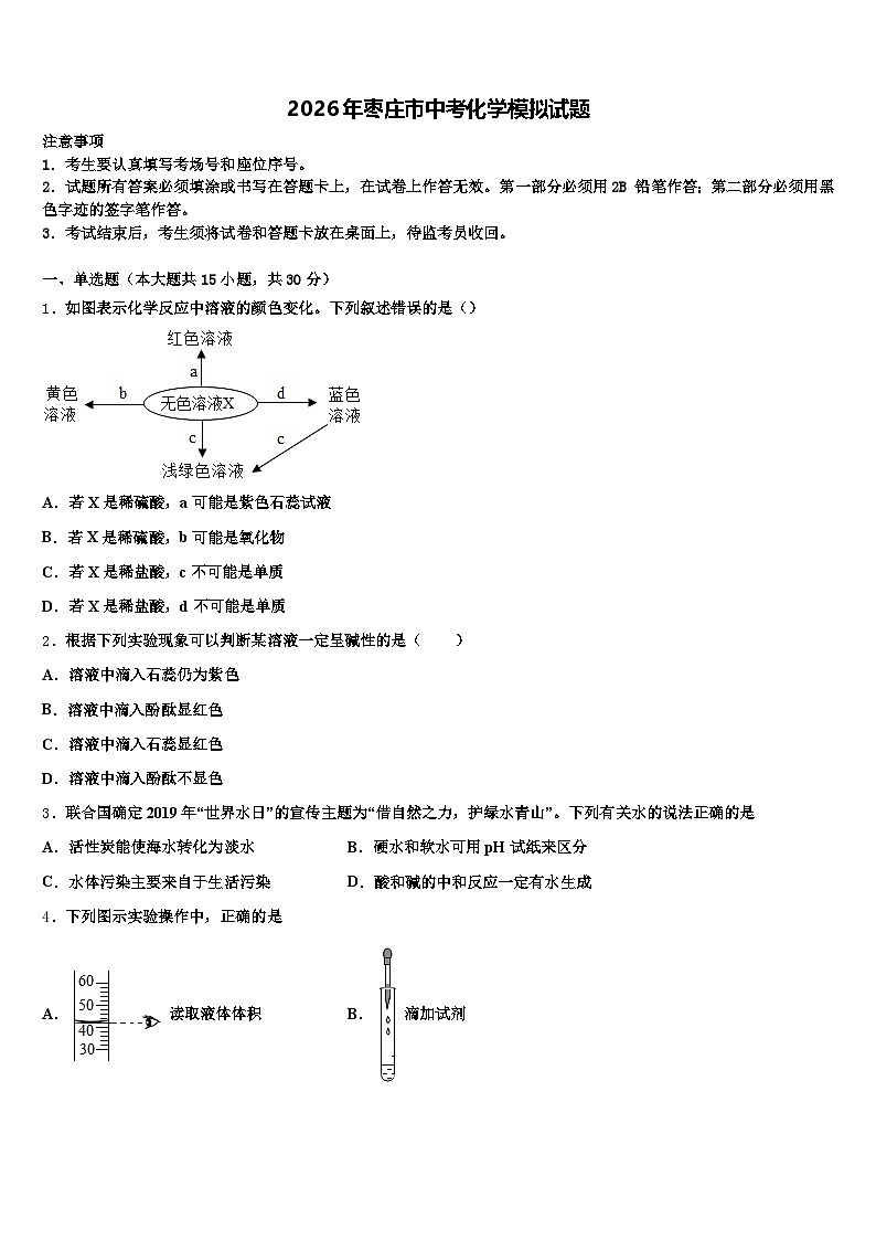 2026年枣庄市中考化学模拟试题（含答案解析）第1页
