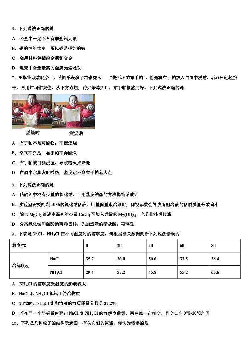 安徽省马鞍山市2025-2026学年中考化学最后一模试卷（含答案解析）第2页
