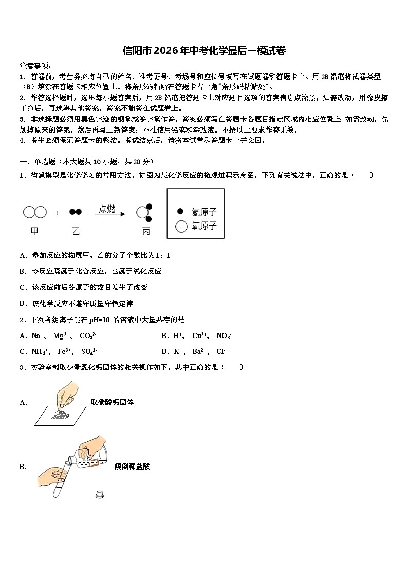信阳市2026年中考化学最后一模试卷（含答案解析）第1页