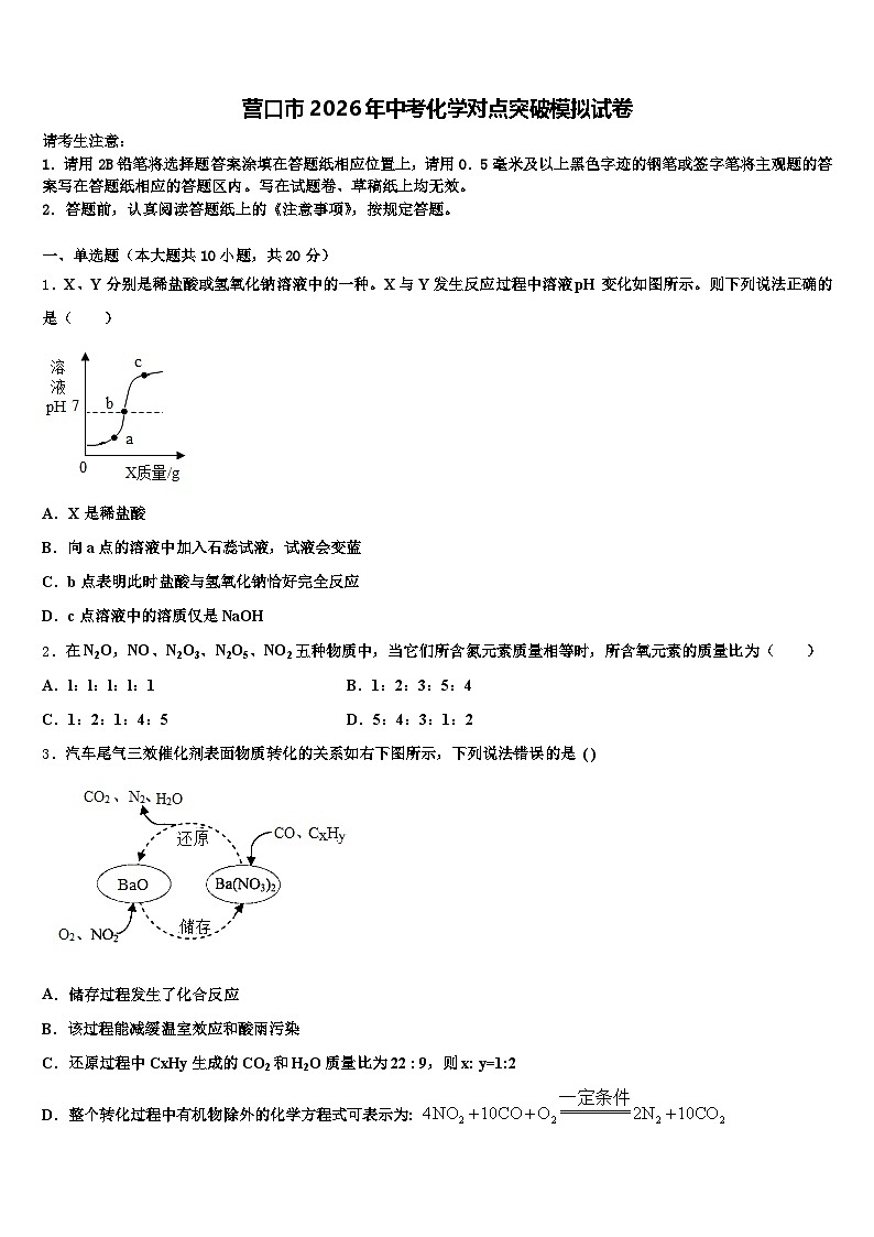 营口市2026年中考化学对点突破模拟试卷（含答案解析）第1页