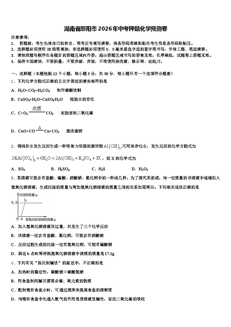 湖南省邵阳市2026年中考押题化学预测卷（含答案解析）第1页