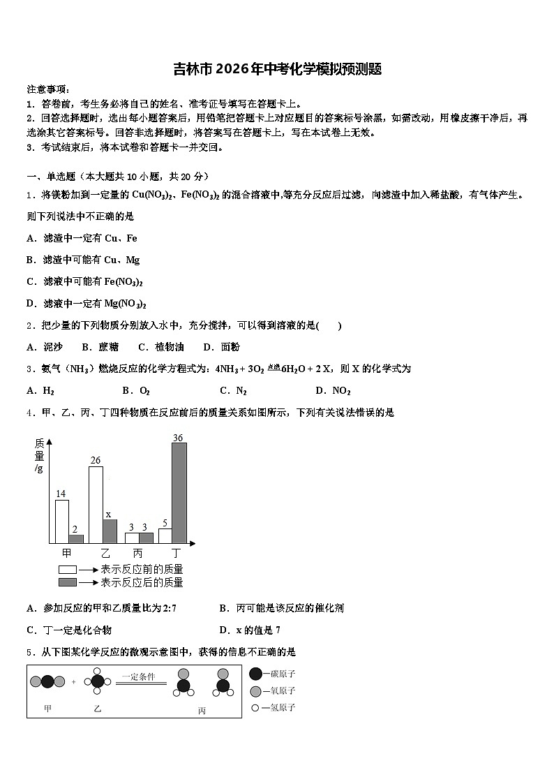 吉林市2026年中考化学模拟预测题（含答案解析）第1页