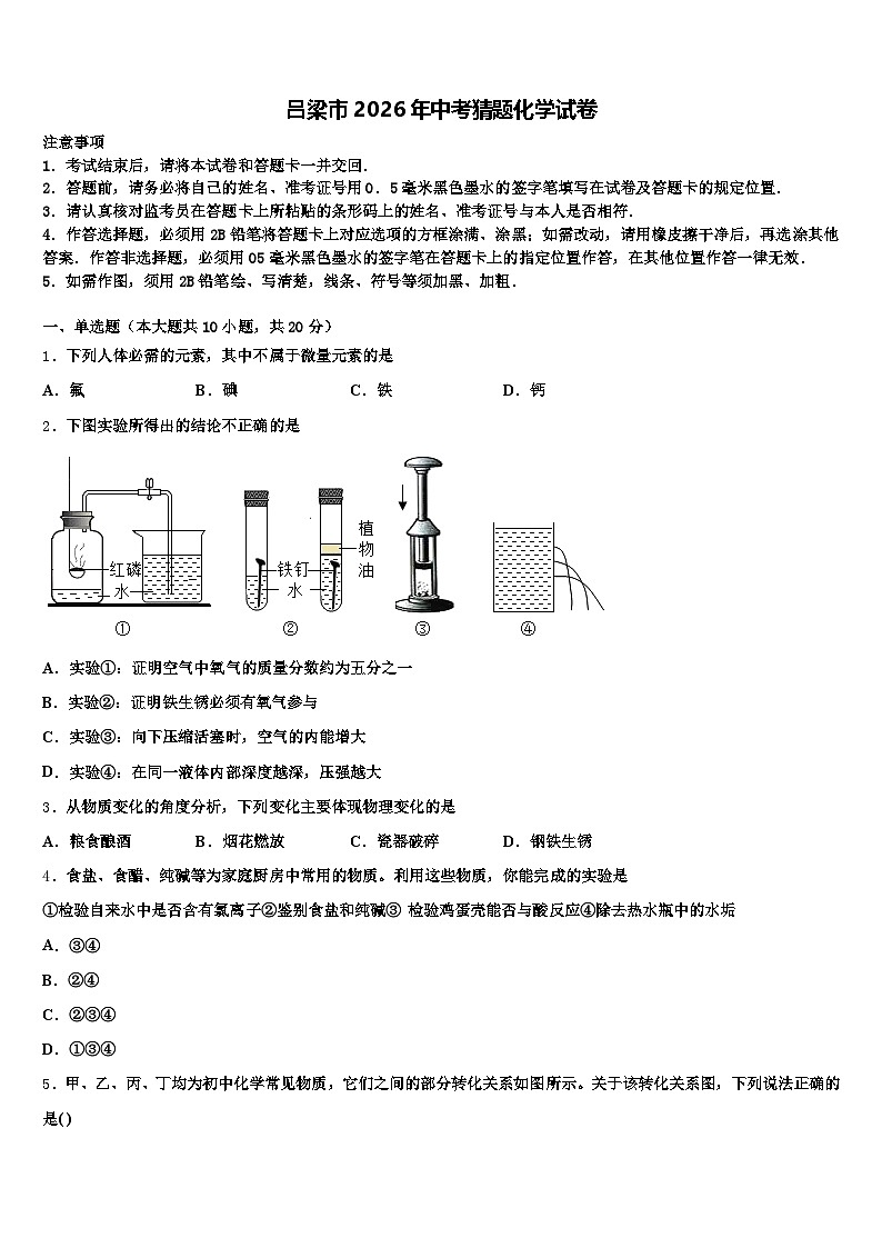 吕梁市2026年中考猜题化学试卷（含答案解析）第1页