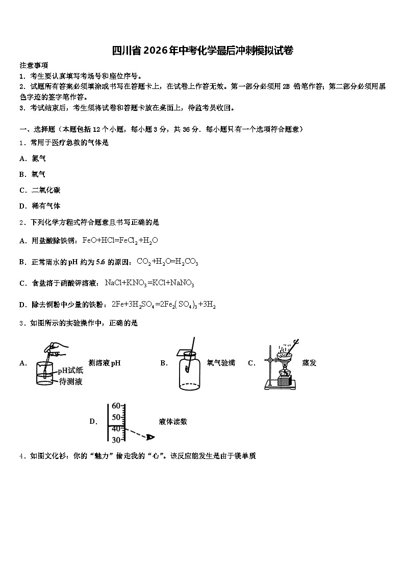 四川省2026年中考化学最后冲刺模拟试卷（含答案解析）第1页