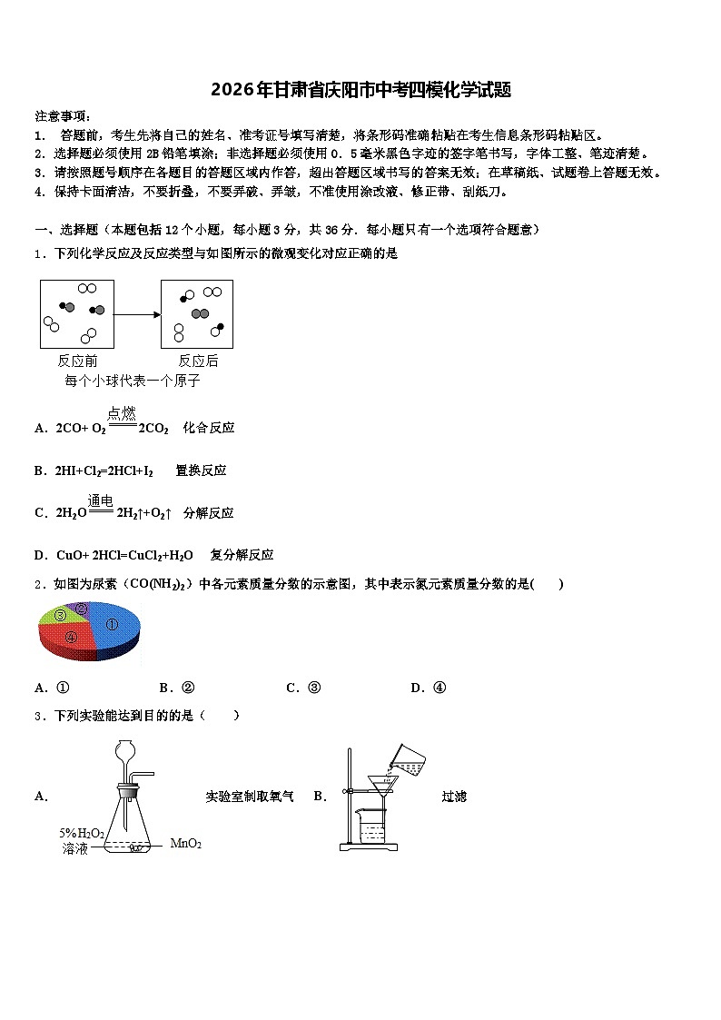 2026年甘肃省庆阳市中考四模化学试题（含答案解析）第1页