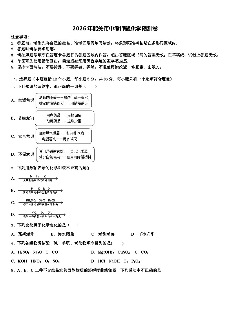 2026年韶关市中考押题化学预测卷（含答案解析）第1页
