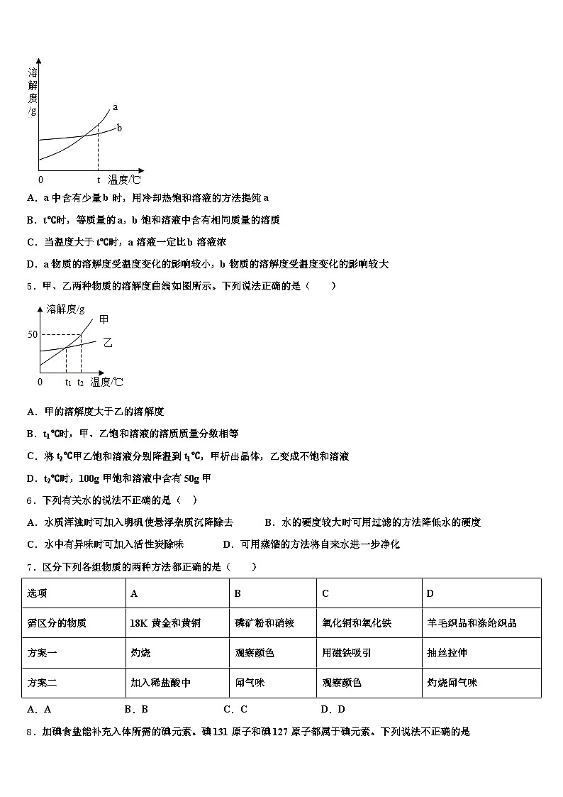 云南省普洱市2025-2026学年中考联考化学试卷（含答案解析）第2页