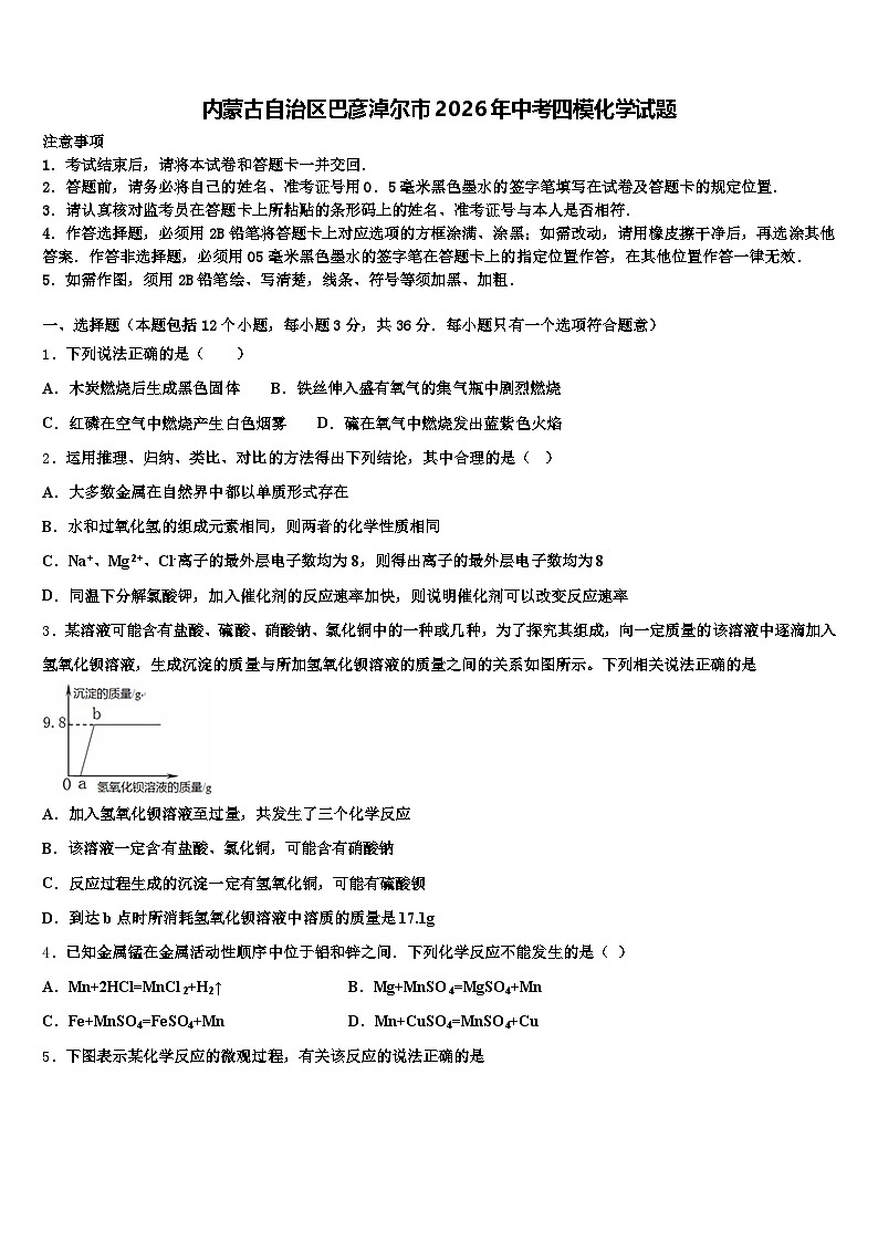 内蒙古自治区巴彦淖尔市2026年中考四模化学试题（含答案解析）第1页