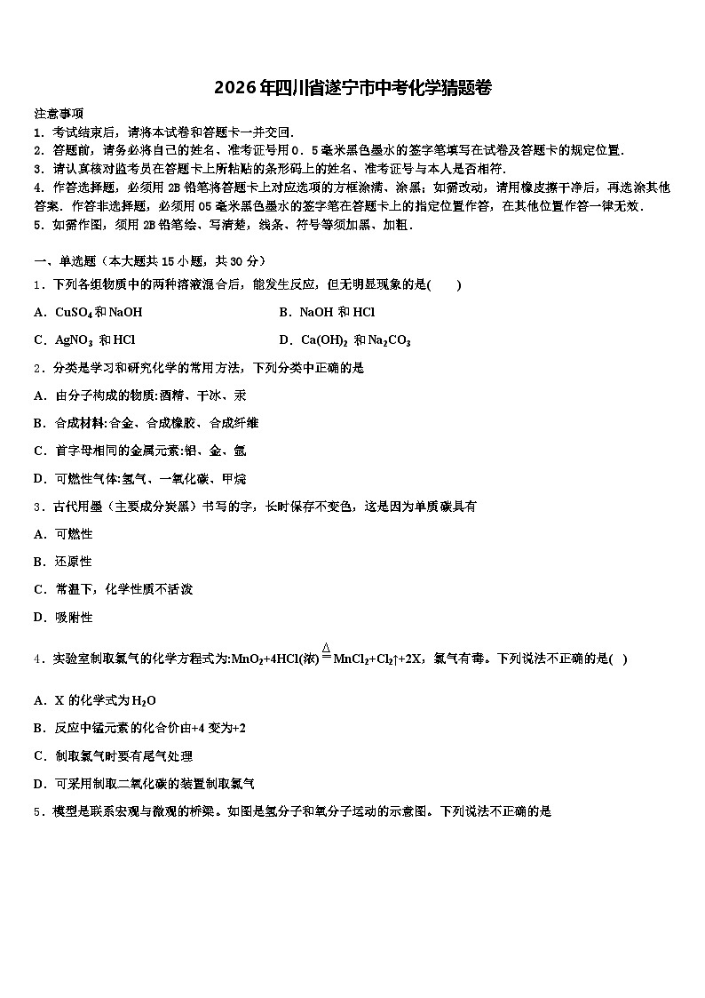 2026年四川省遂宁市中考化学猜题卷（含答案解析）第1页