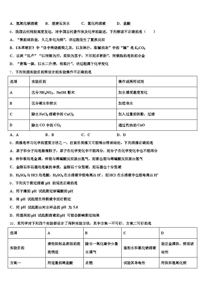 吕梁市2026年中考化学考试模拟冲刺卷（含答案解析）第2页