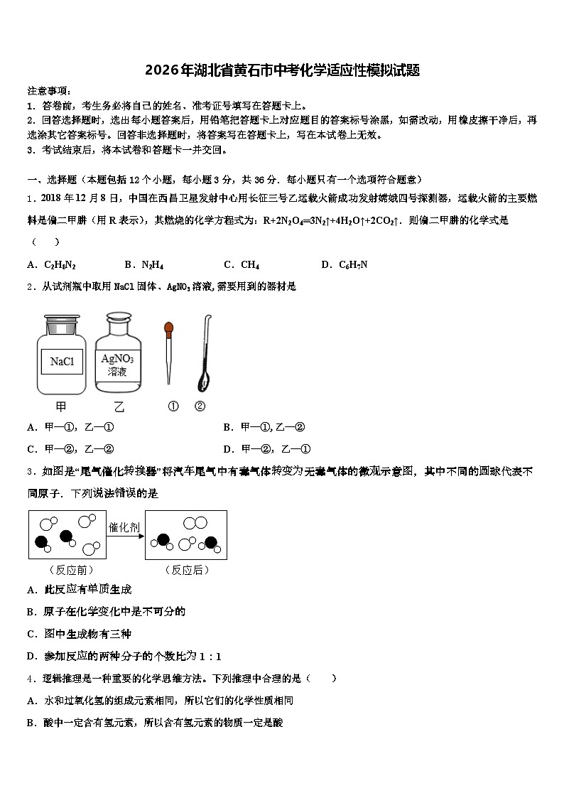 2026年湖北省黄石市中考化学适应性模拟试题（含答案解析）第1页