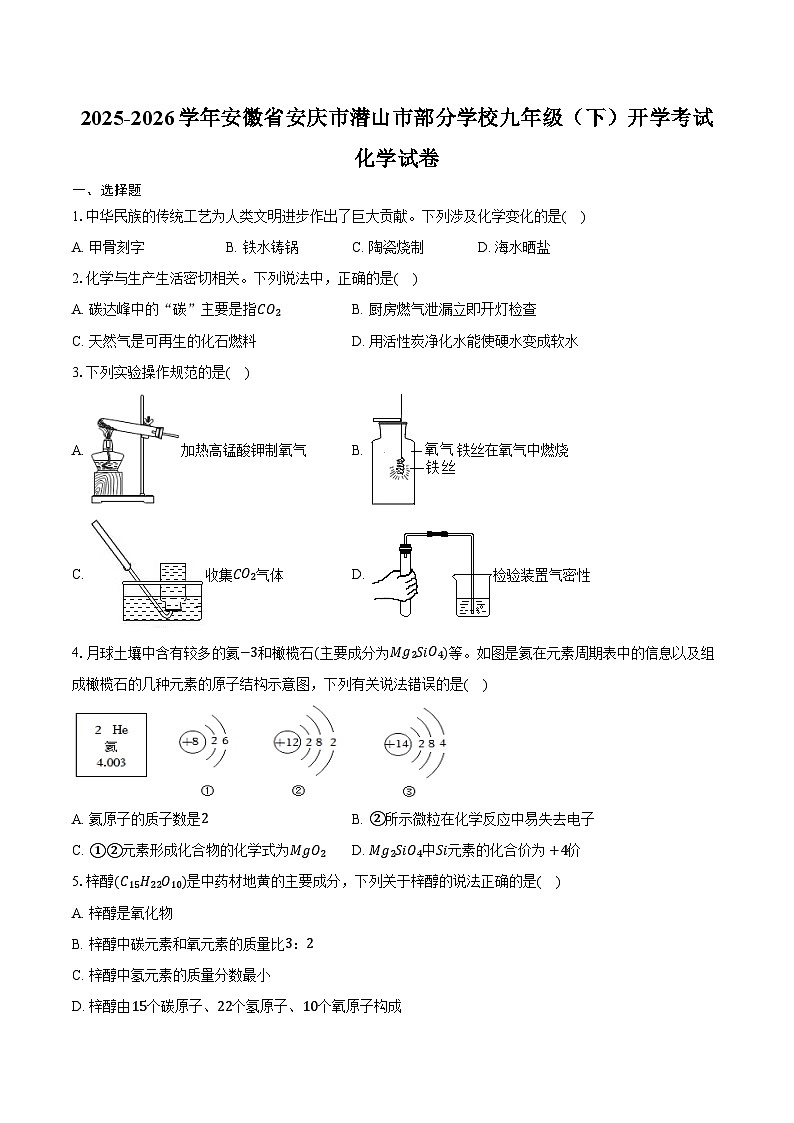 2025-2026学年安徽省安庆市潜山市部分学校九年级（下）开学化学试卷（含答案）第1页