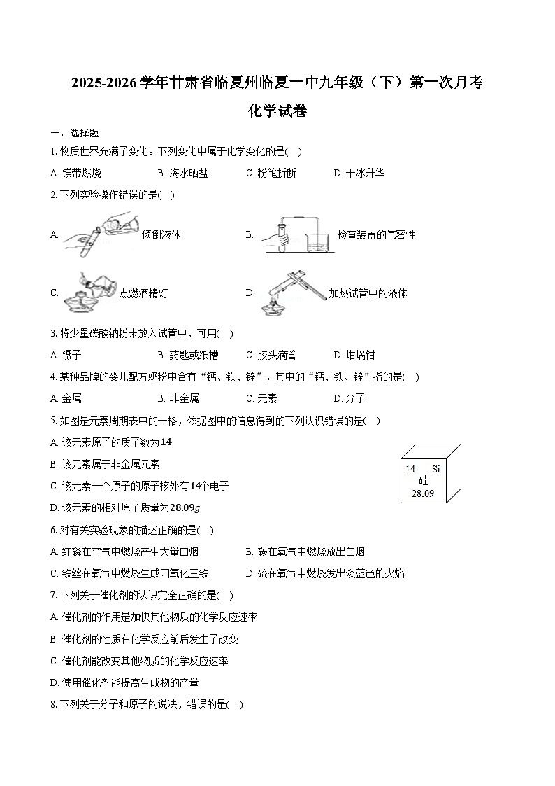 2025-2026学年甘肃省临夏州临夏一中九年级（下）第一次月考化学试卷（含答案）第1页