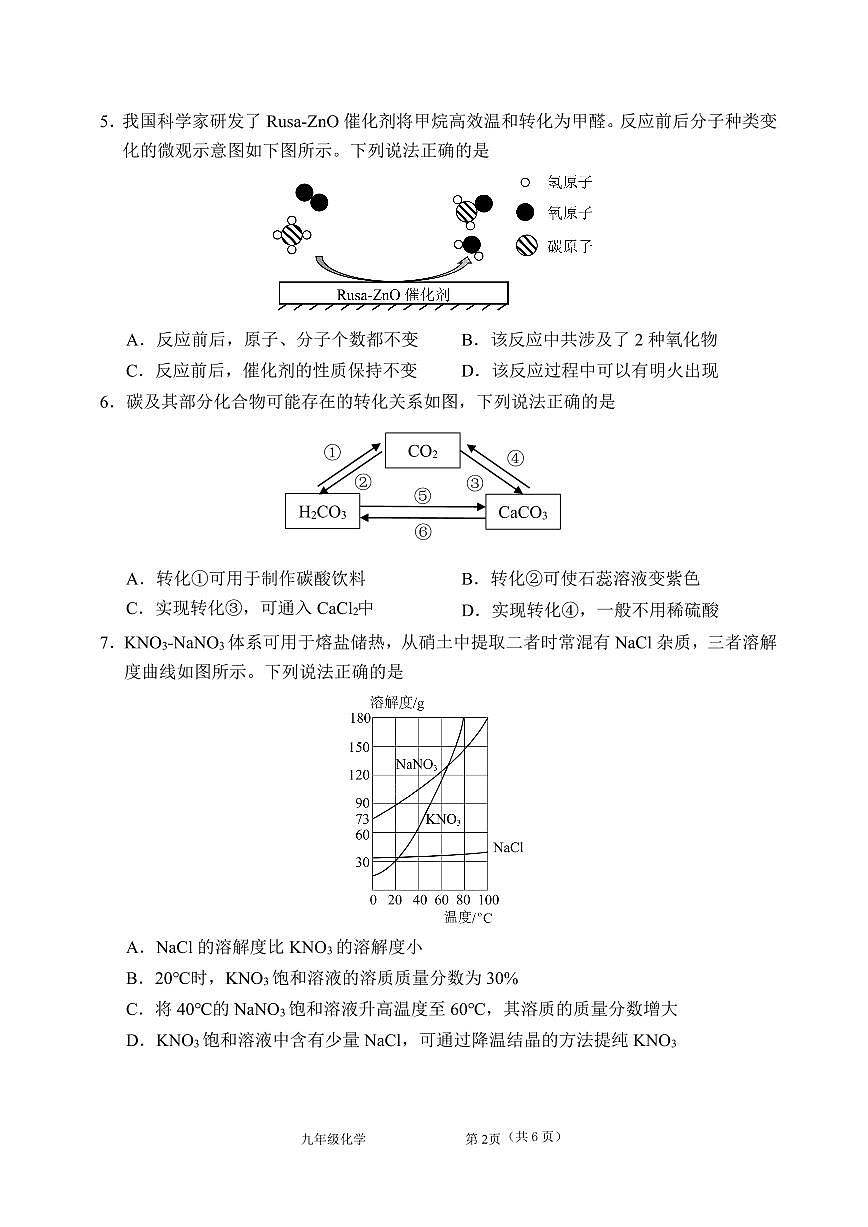2026年3月深圳市蛇口育才教育集团初三一模化学试卷第2页