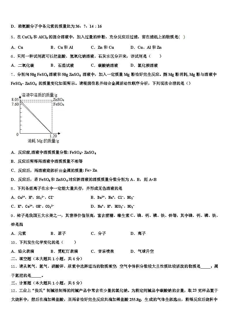 哈尔滨市2025-2026学年中考化学模拟试题（含答案解析）第2页