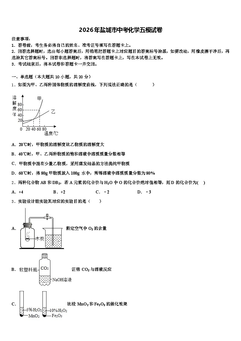 2026年盐城市中考化学五模试卷（含答案解析）第1页