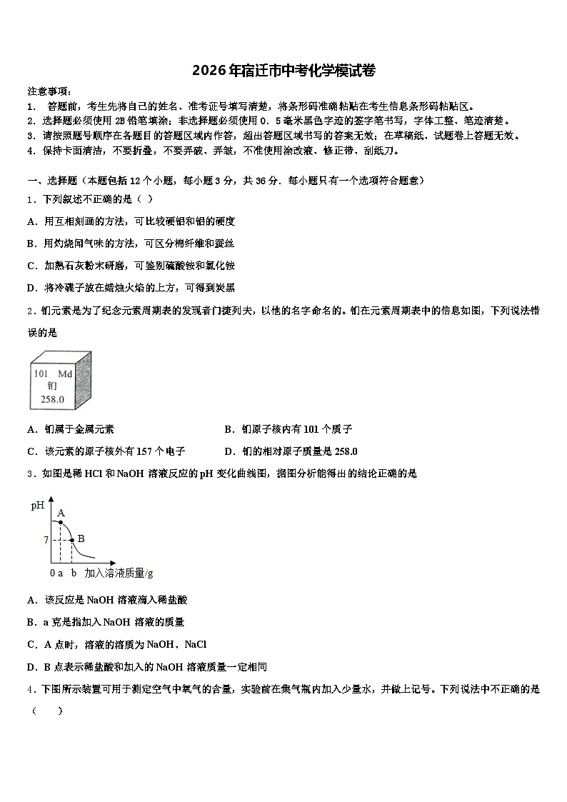 2026年宿迁市中考化学模试卷（含答案解析）第1页