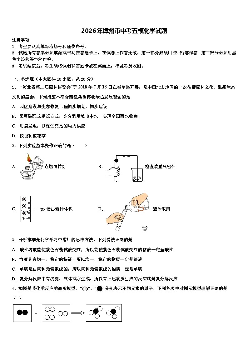 2026年漳州市中考五模化学试题（含答案解析）第1页