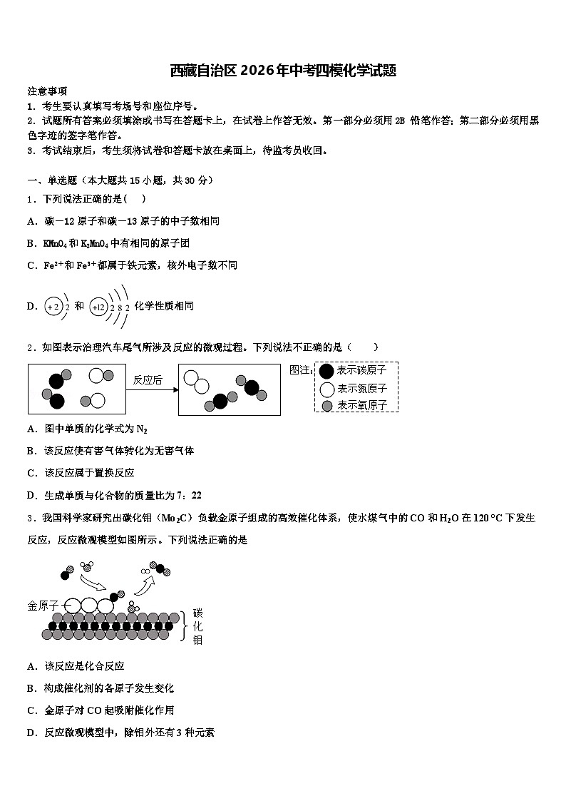 西藏自治区2026年中考四模化学试题（含答案解析）第1页