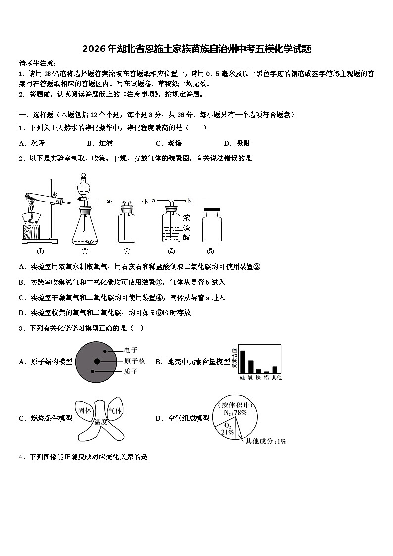 2026年湖北省恩施土家族苗族自治州中考五模化学试题（含答案解析）第1页