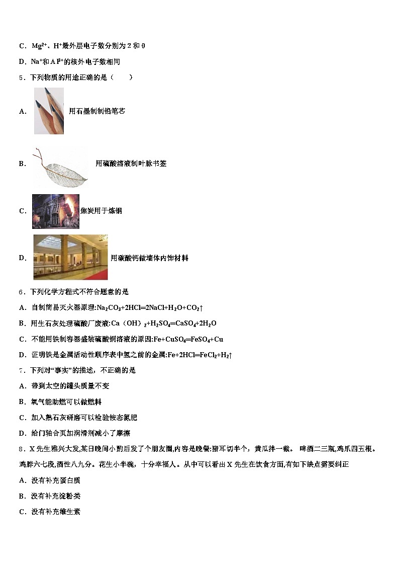 甘肃省陇南市2026年中考化学模拟预测试卷（含答案解析）第2页