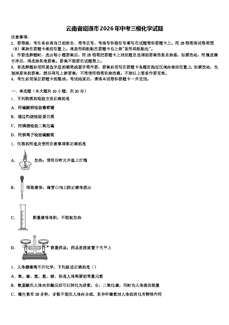 云南省昭通市2026年中考三模化学试题（含答案解析）第1页